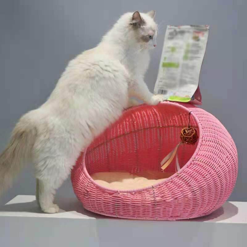 Authentic Hand-Woven Rattan Pet Cage with Removable Pad