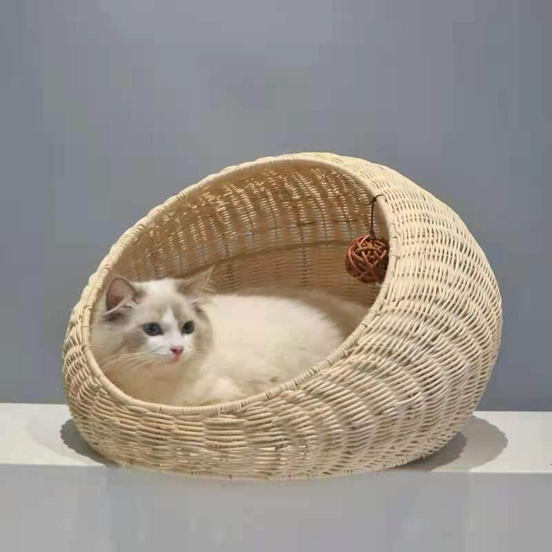 Authentic Hand-Woven Rattan Pet Cage with Removable Pad
