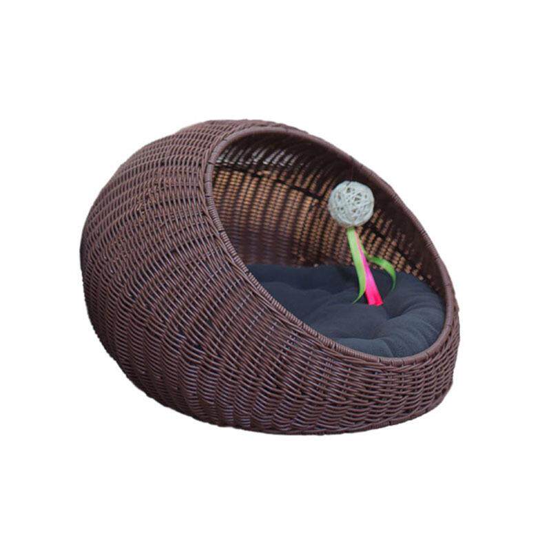 Authentic Hand-Woven Rattan Pet Cage with Removable Pad