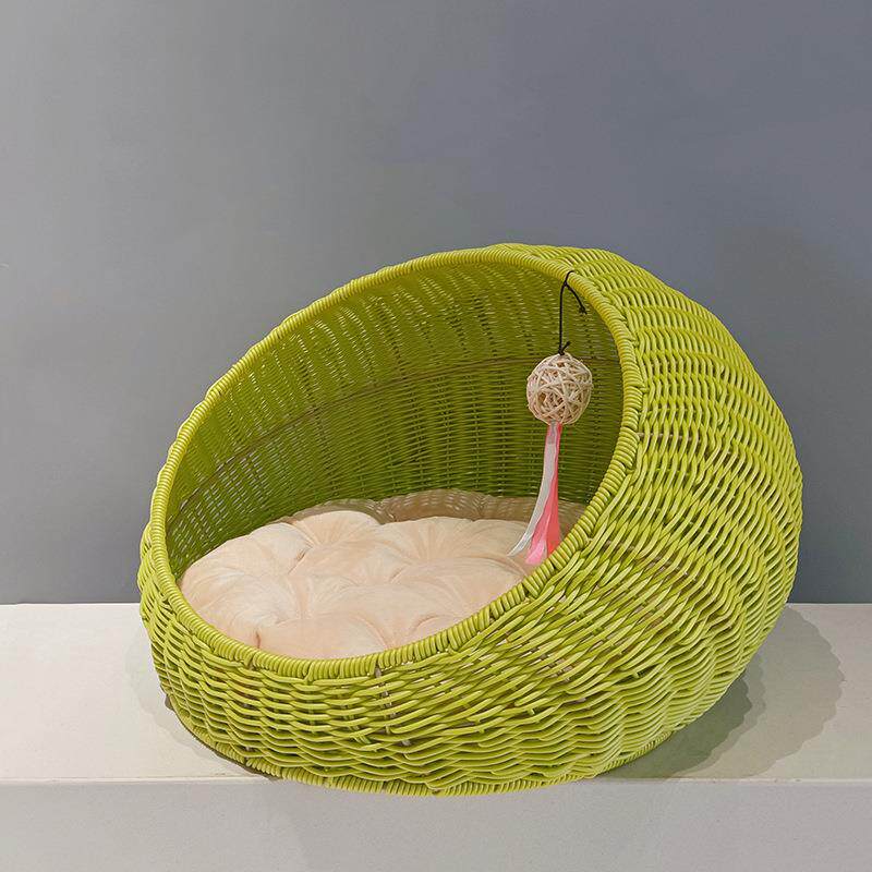 Authentic Hand-Woven Rattan Pet Cage with Removable Pad