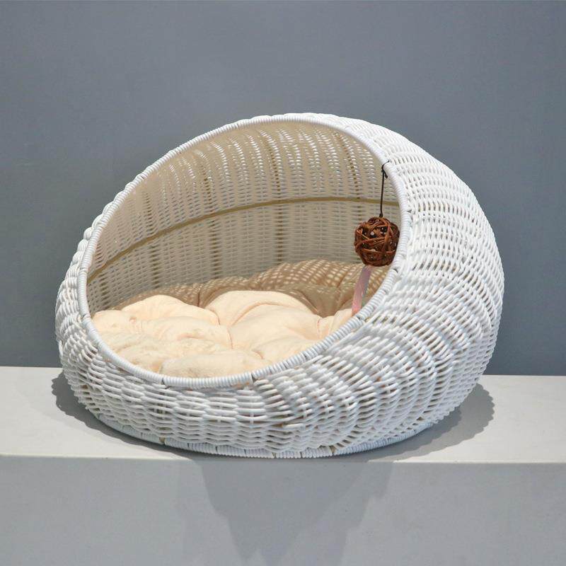 Authentic Hand-Woven Rattan Pet Cage with Removable Pad