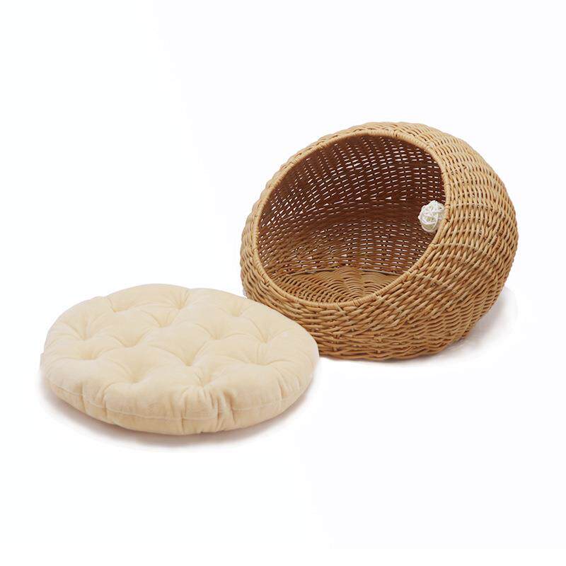 Authentic Hand-Woven Rattan Pet Cage with Removable Pad