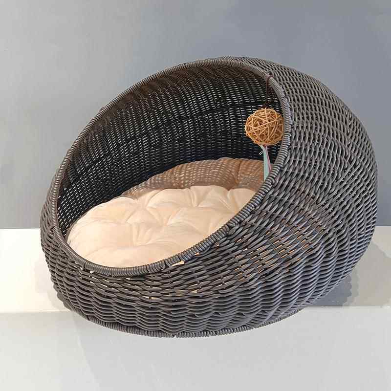 Authentic Hand-Woven Rattan Pet Cage with Removable Pad