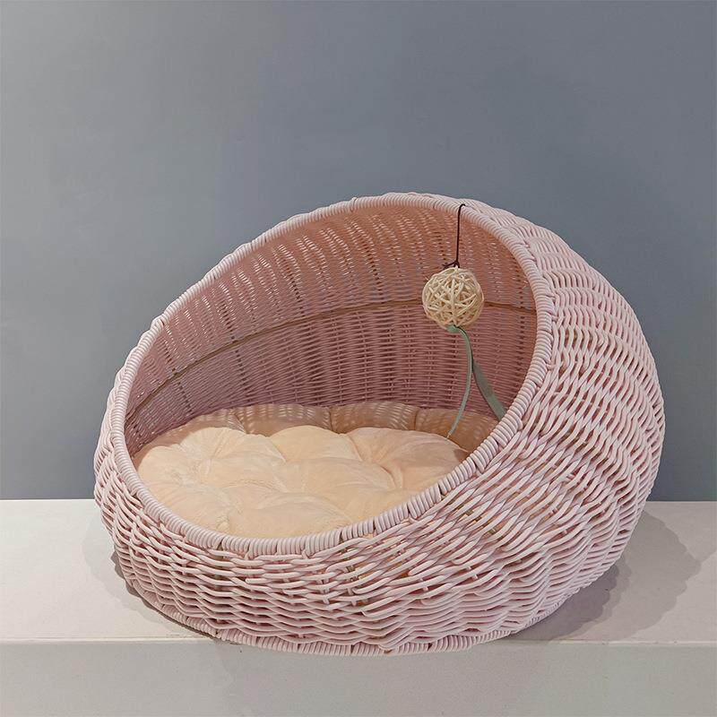 Authentic Hand-Woven Rattan Pet Cage with Removable Pad