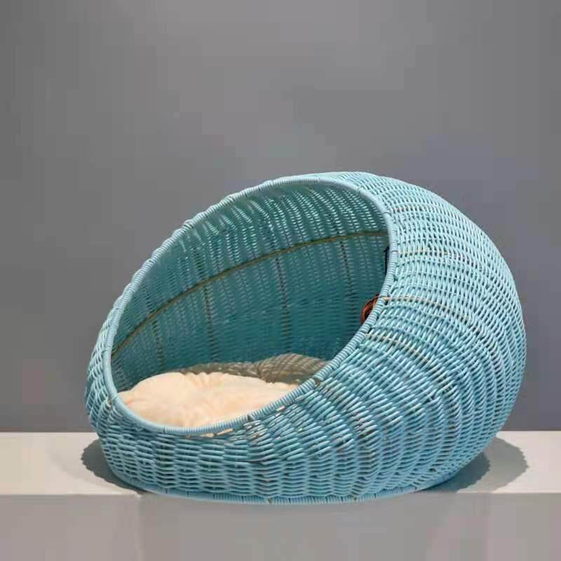 Authentic Hand-Woven Rattan Pet Cage with Removable Pad