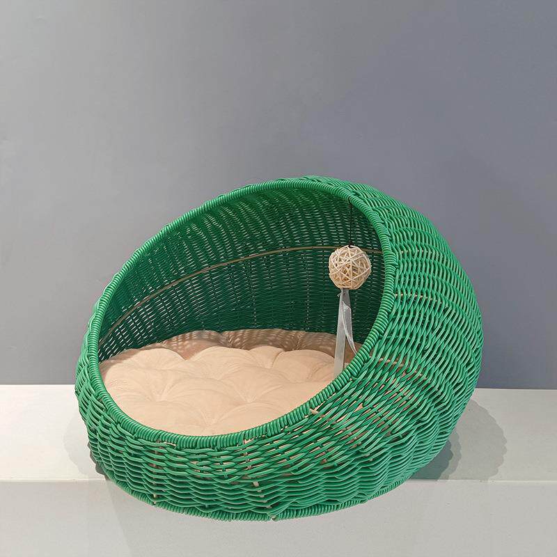 Authentic Hand-Woven Rattan Pet Cage with Removable Pad