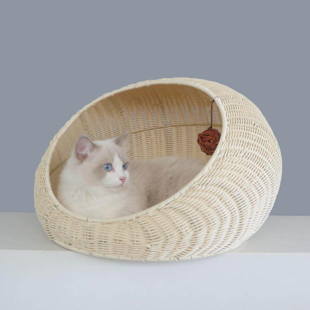 Authentic Hand-Woven Rattan Pet Cage with Removable Pad