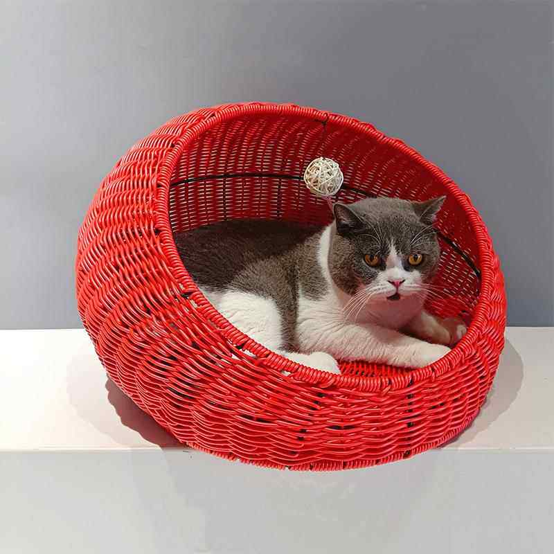 Authentic Hand-Woven Rattan Pet Cage with Removable Pad