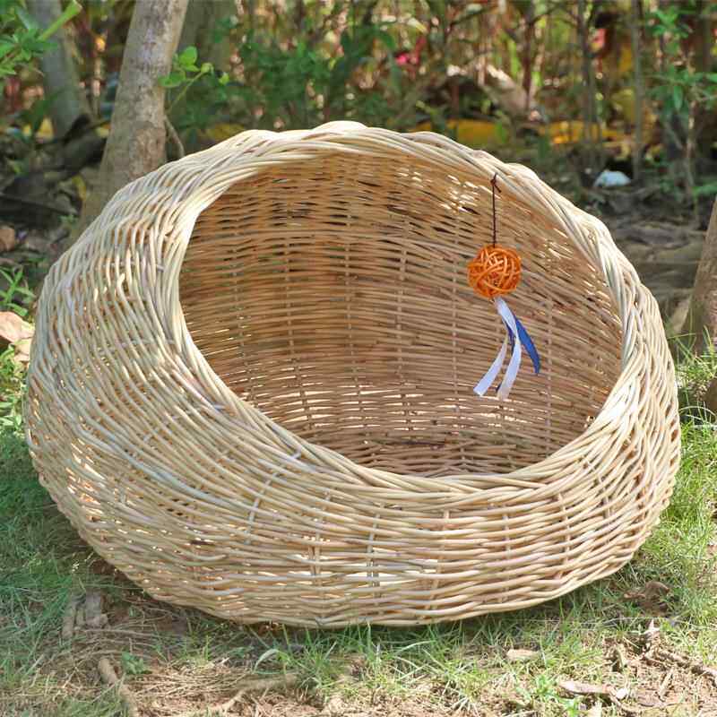 Authentic Hand-Woven Rattan Pet Cage with Removable Pad