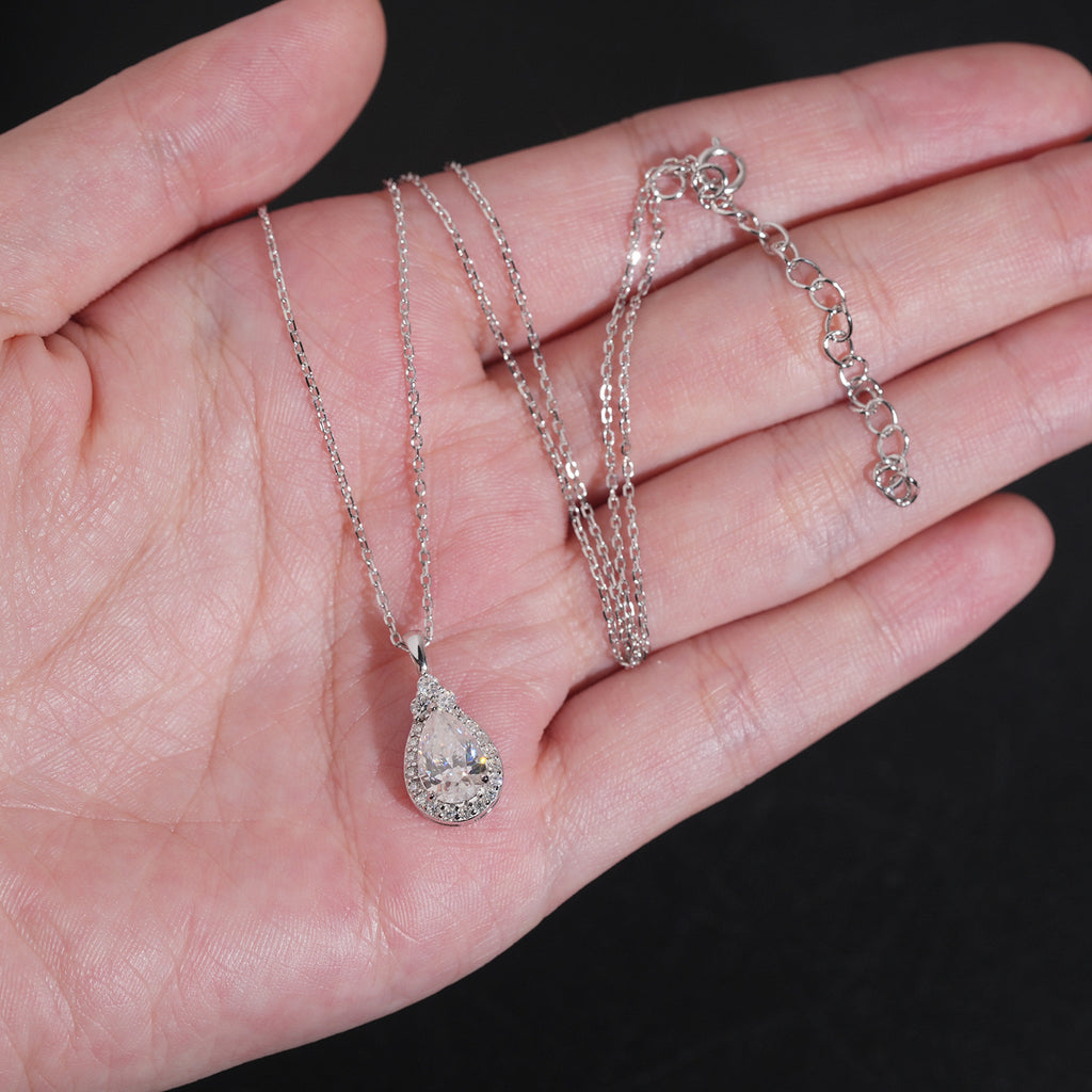 Authentic Minimalist Water Drop Moissanite Silver Necklace