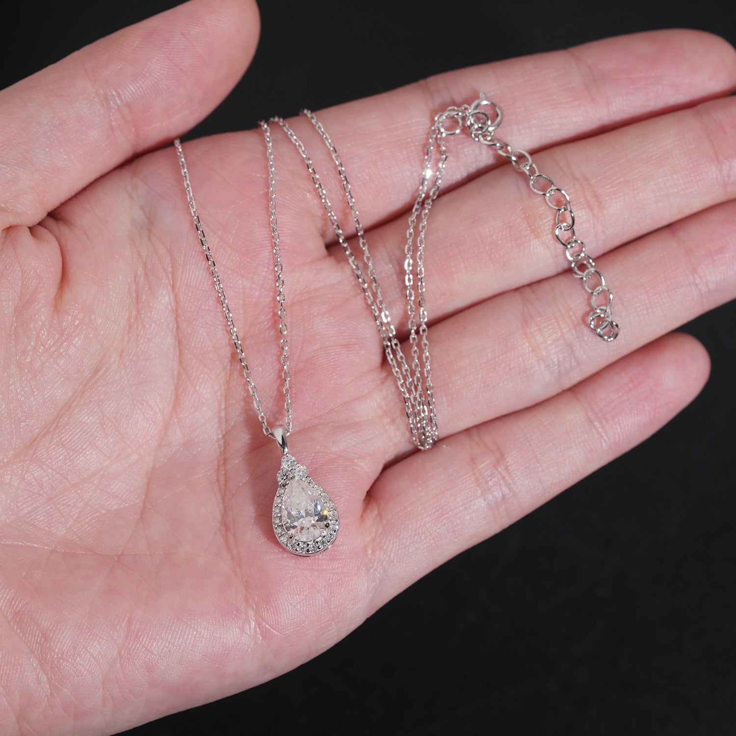 Authentic Minimalist Water Drop Moissanite Silver Necklace