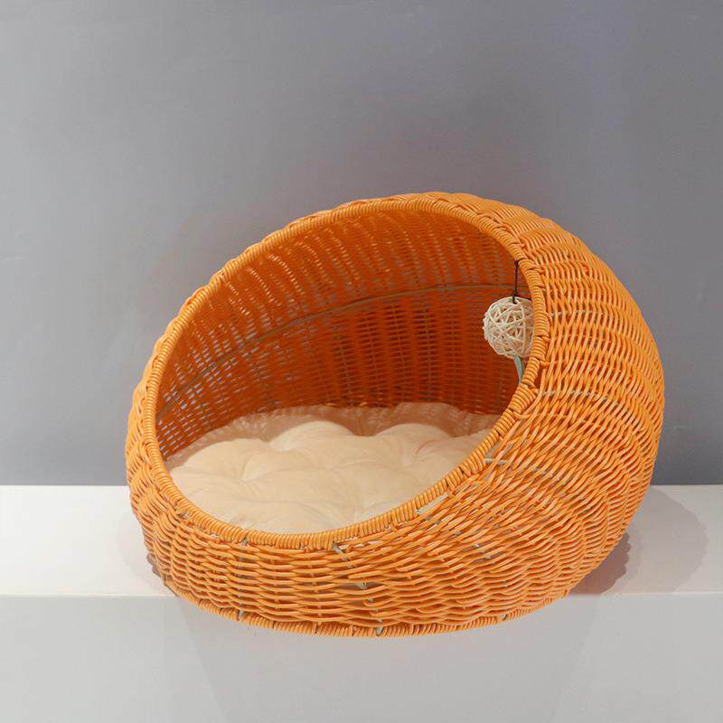 Authentic Hand-Woven Rattan Pet Cage with Removable Pad