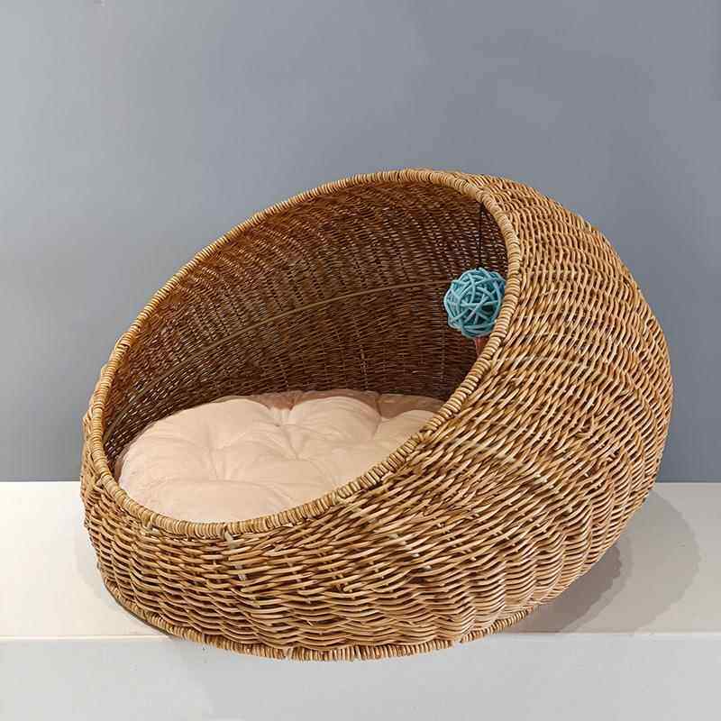 Authentic Hand-Woven Rattan Pet Cage with Removable Pad