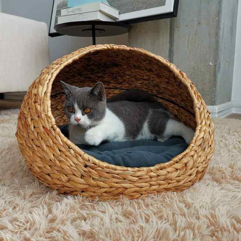 Authentic Hand-Woven Rattan Pet Cage with Removable Pad